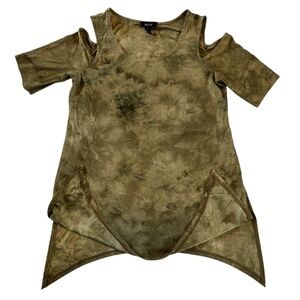 ALYX Olive Tie Dye Cold Shoulder Top Medium Embroidered Swirl Tunic